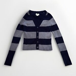 VTG Maeve Anthropologie Striped Tight Knit Cardigan Cropped-M-Y2K-Elena Gilbert‎
